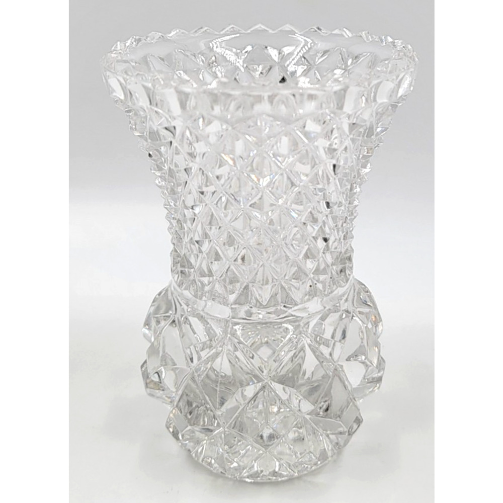 Pressed Glass Bud Vase Diamond Point Starburst Toothpick Holder Vintage